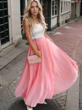 Chicwish Pink Timeless Favorite Chiffon Maxi Skirt S